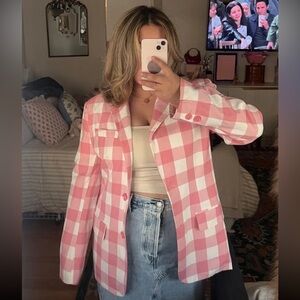 English Factory Pink Gingham Pink And White Blazer Plaid Checkered